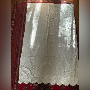 Linen blend single curtain panel scalloped edge with floral embroidery
